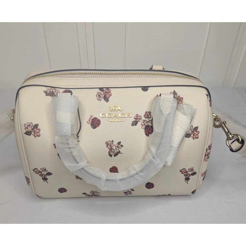 Coach Rowan Medium Satchel - Rare, Chalk, Multi, Ladybug Floral Print, NWT